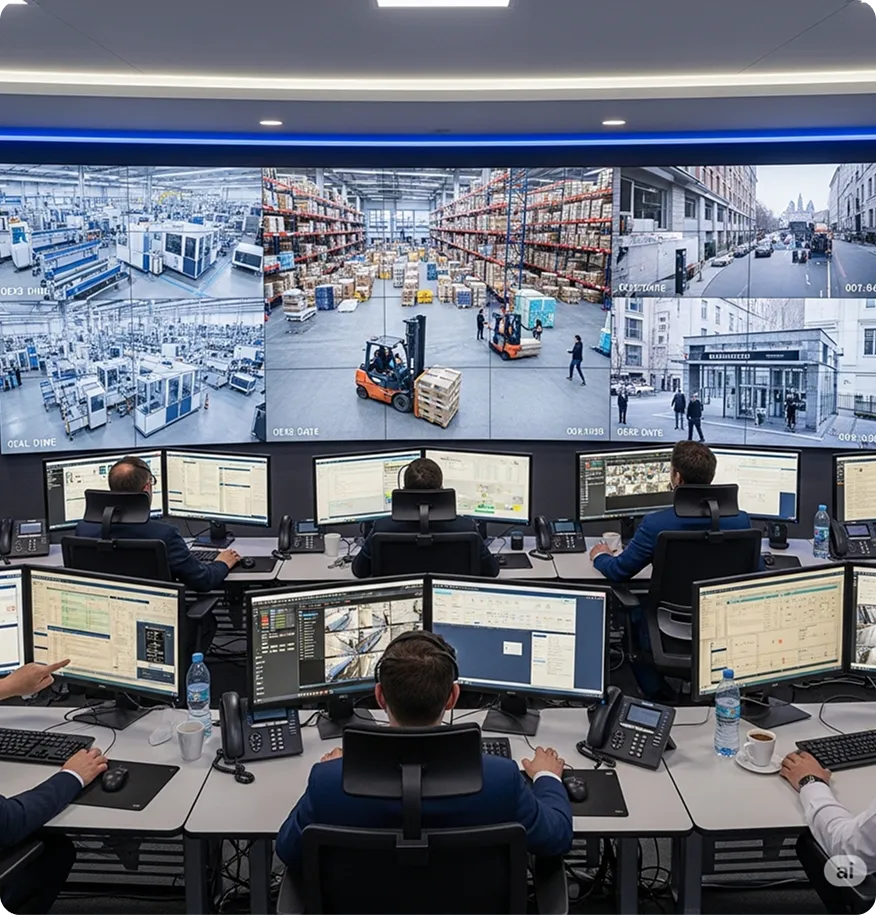 Factory floor with PPE detection using AI overlay